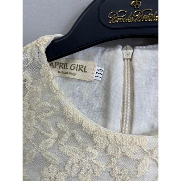 April Girl Cream Lace Special Occasion Dress Girls Size 130 (6) Lined - Picture 2 of 3